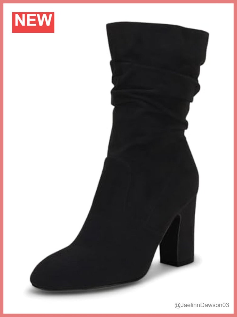 Womens Mid Calf Slouchy Boots Suede High Heel Zip Stacked Chunky Block Round